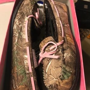 Pink and cammo house slippers